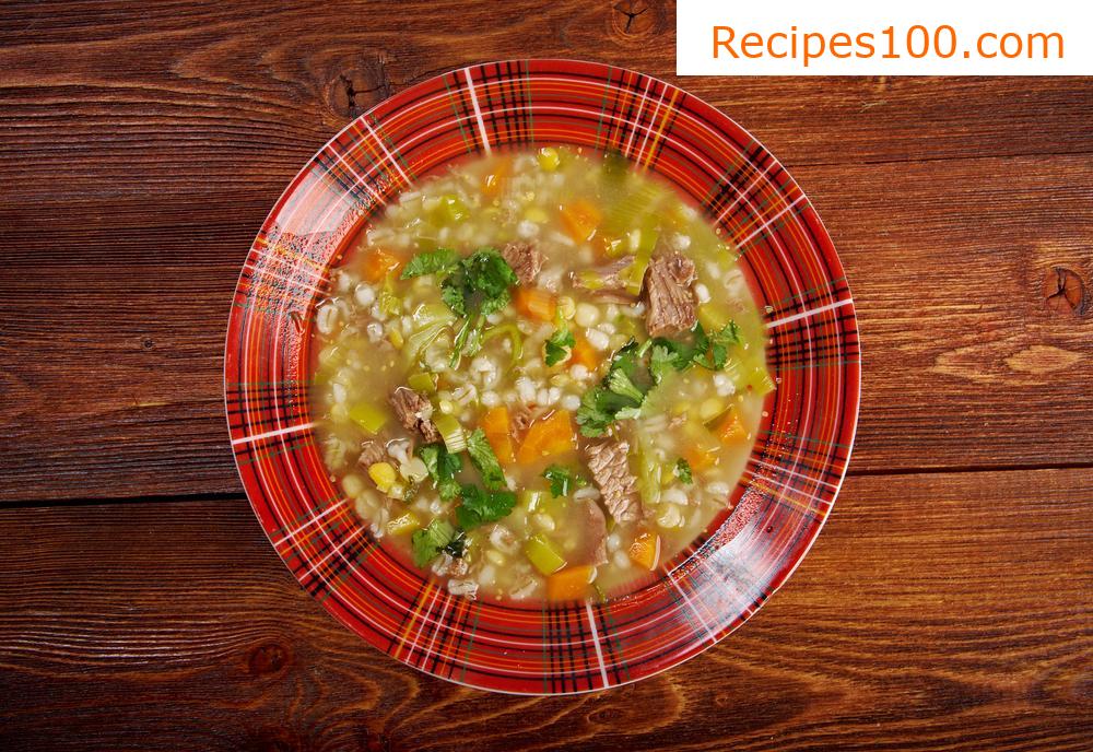 Barley soup with smoked meat and vegetables