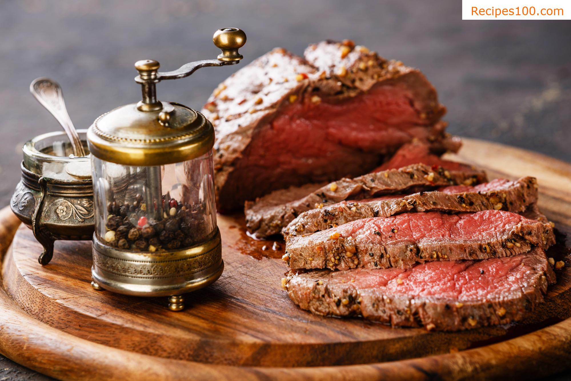 Beef strips with dried plums, mushrooms, and nuts (fat-free)