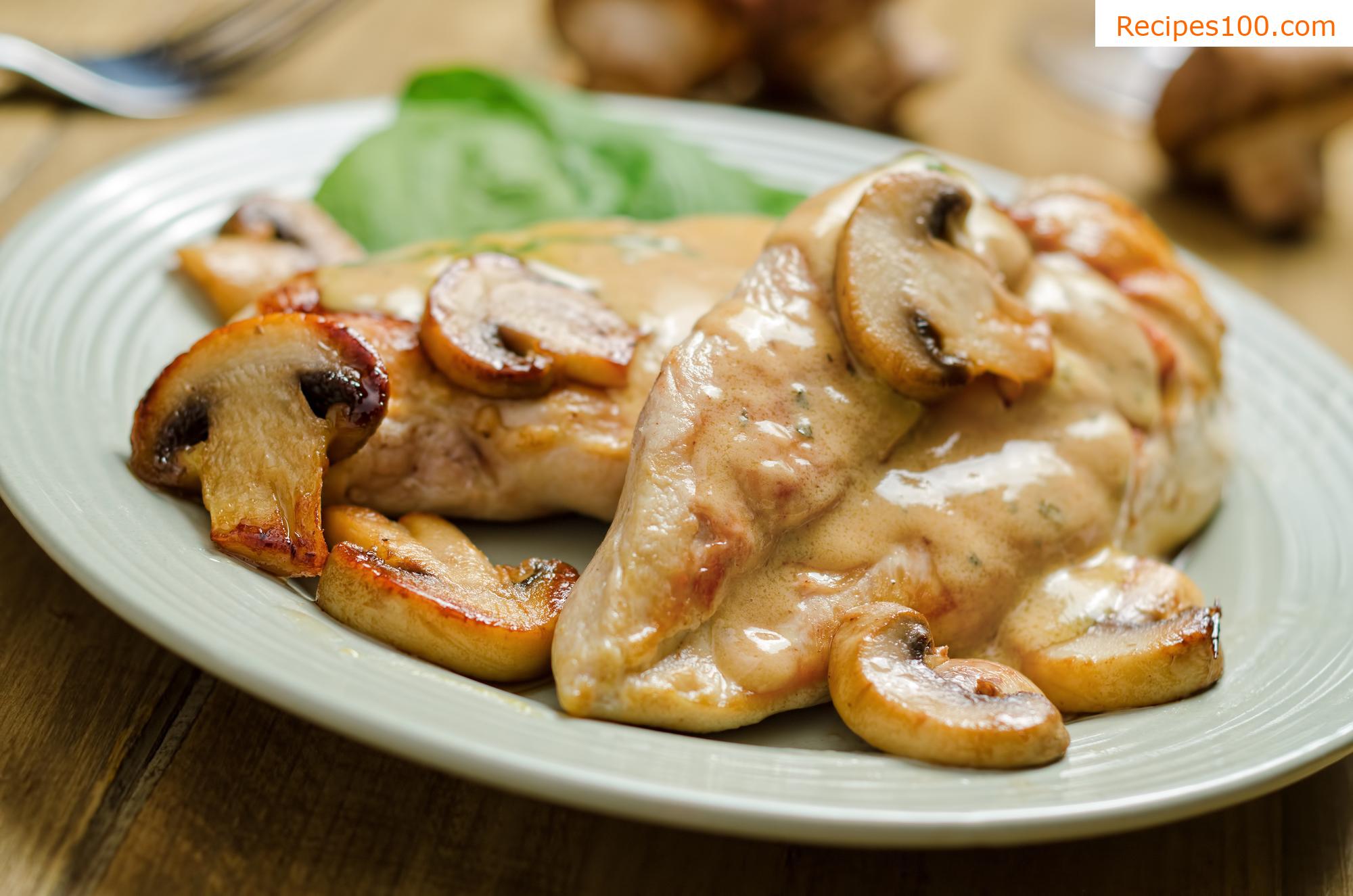 Chicken with beer and mushrooms