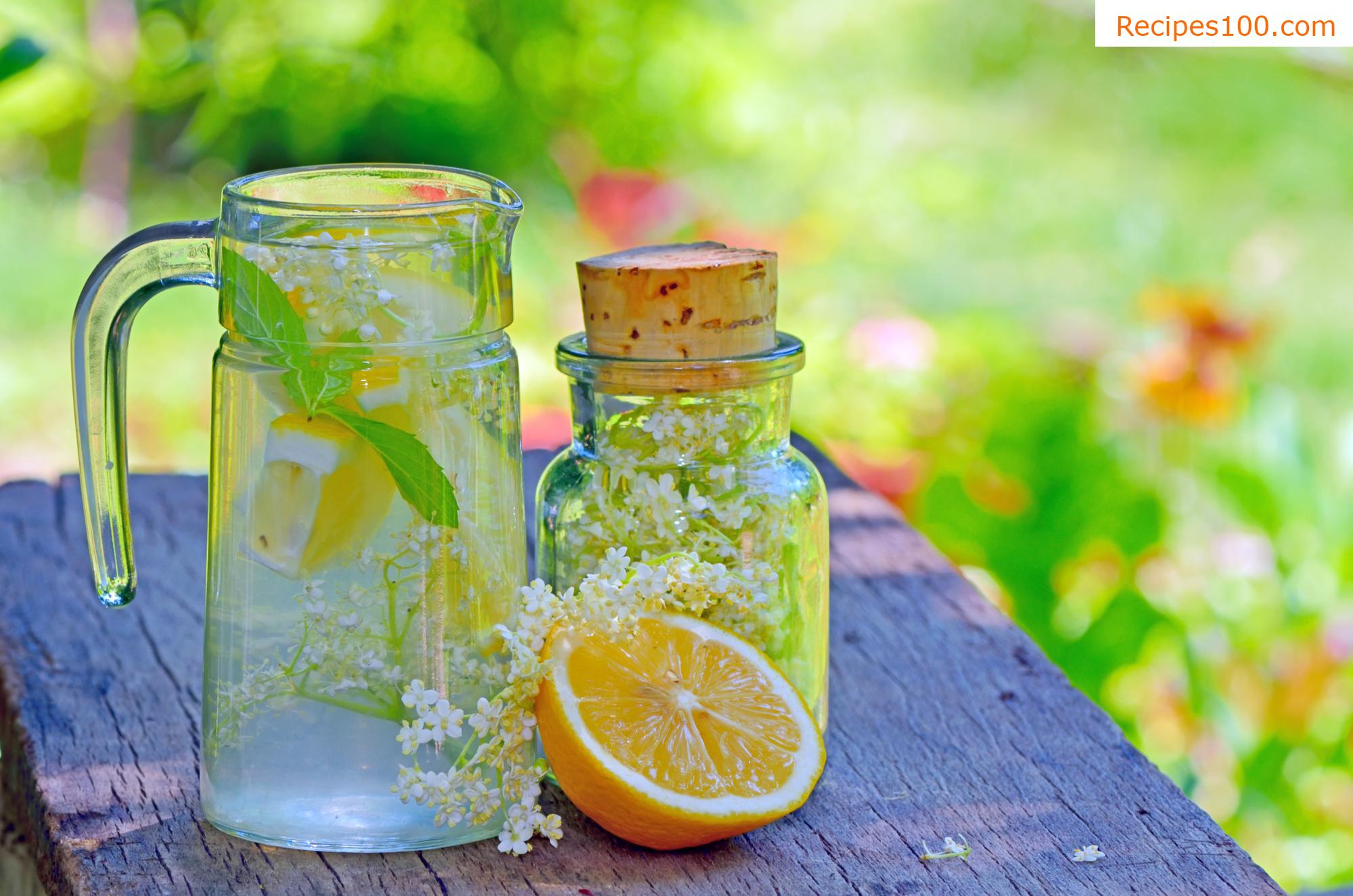 Elderflower syrup and lemonade