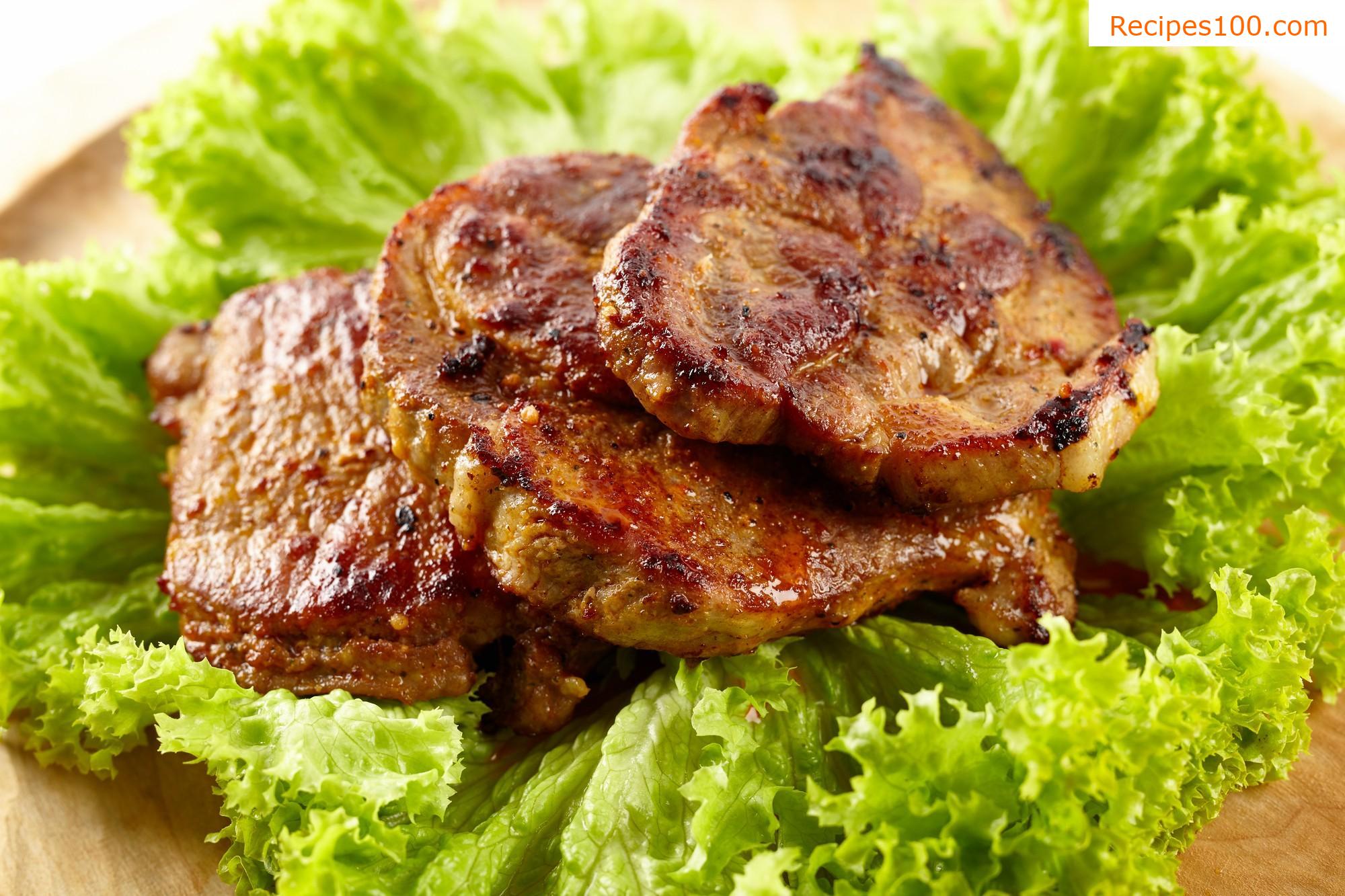 Grilled pork neck with beer