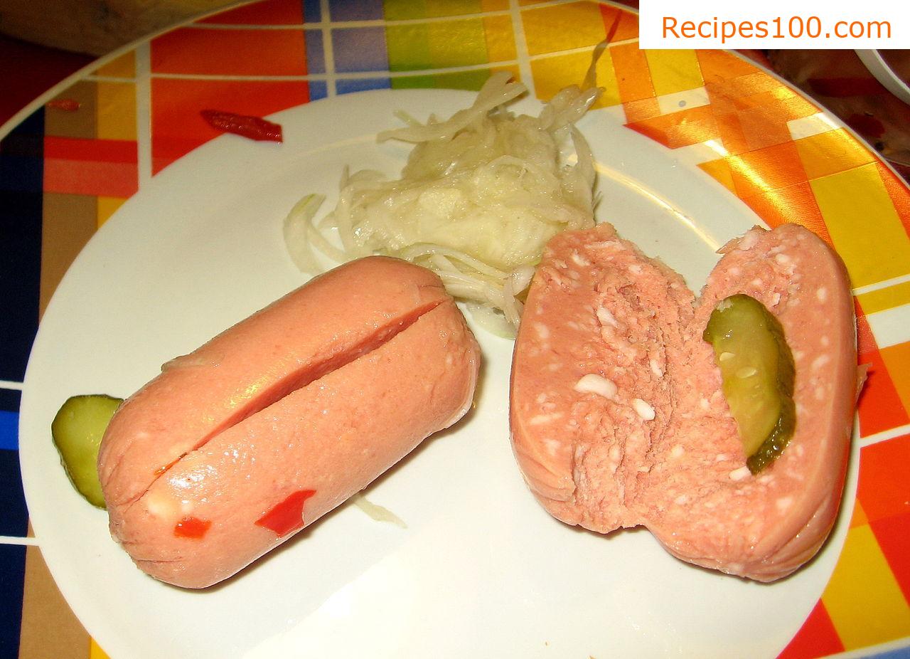 Homemade pickled sausages