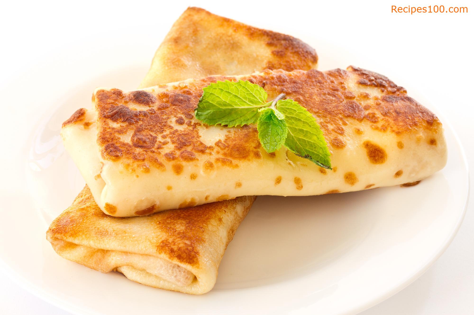 Pancakes baked with mushrooms and chicken.