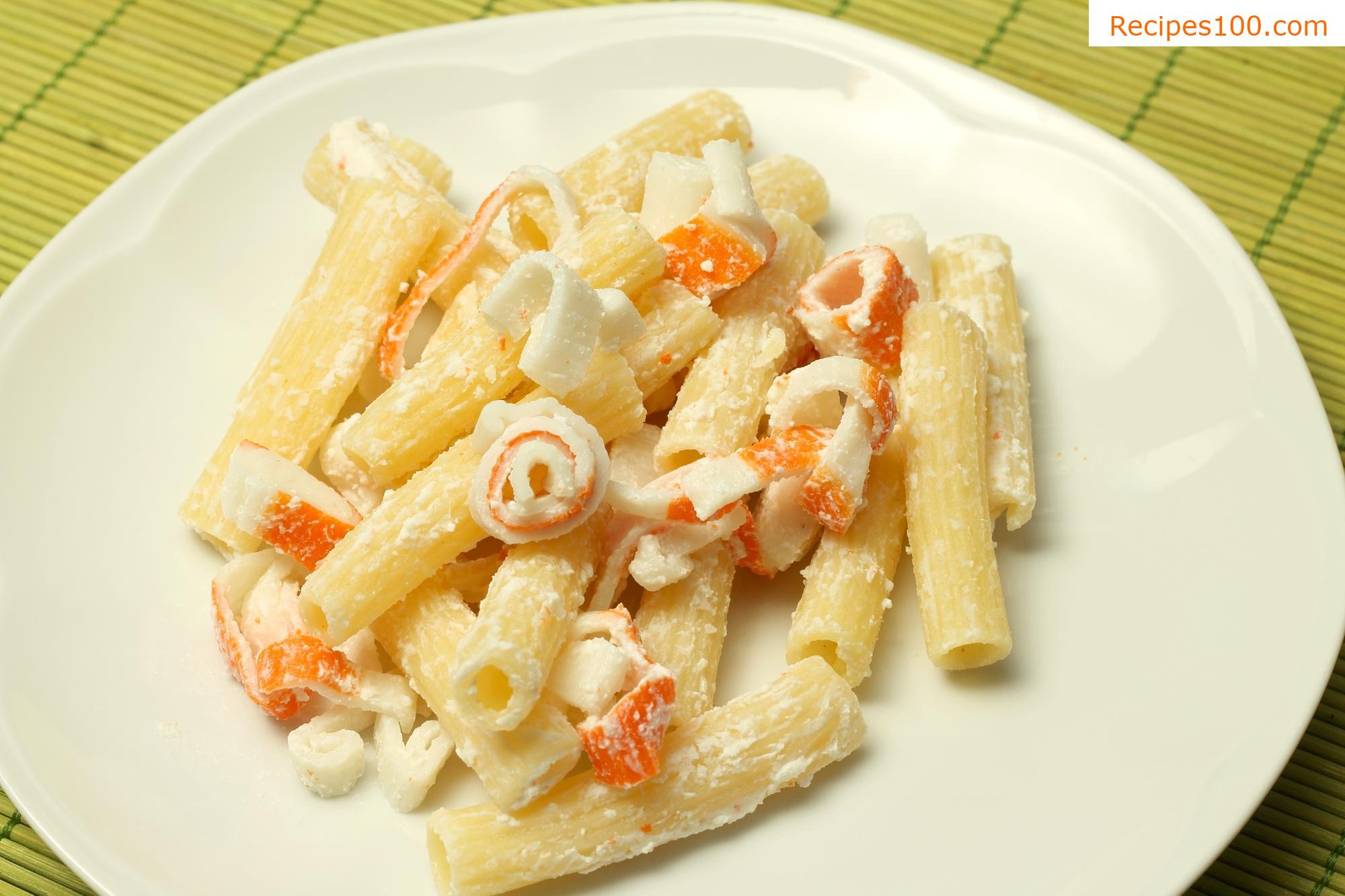 Pasta salad with crab sticks