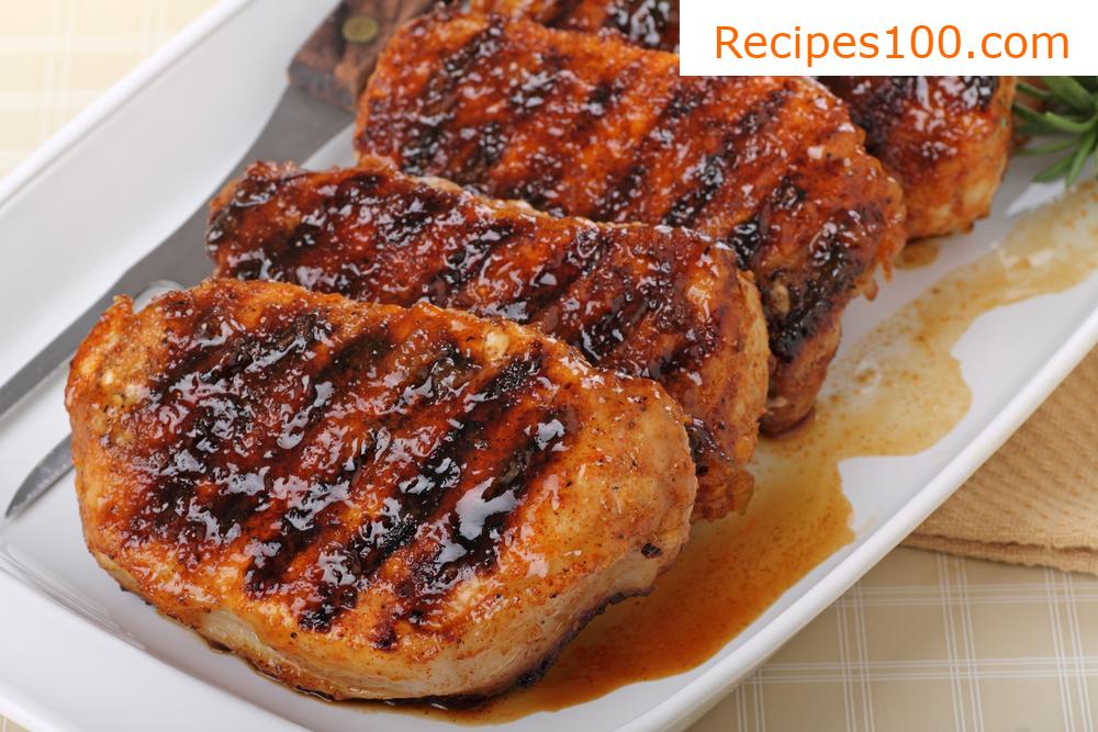 Pork neck on a drop of honey