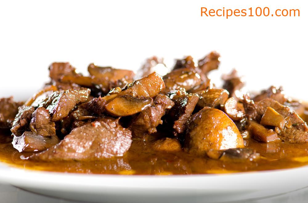 Pork with mushrooms and rice