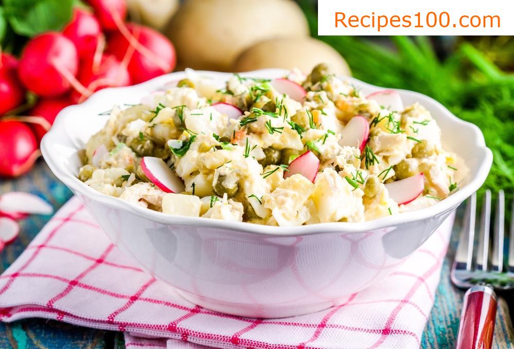 Potato salad with radishes, capers, and egg dressing