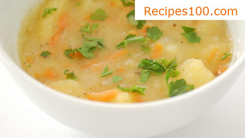 Potato soup with eggs and sausage