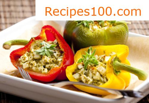 Roasted mushrooms and peppers with blue cheese