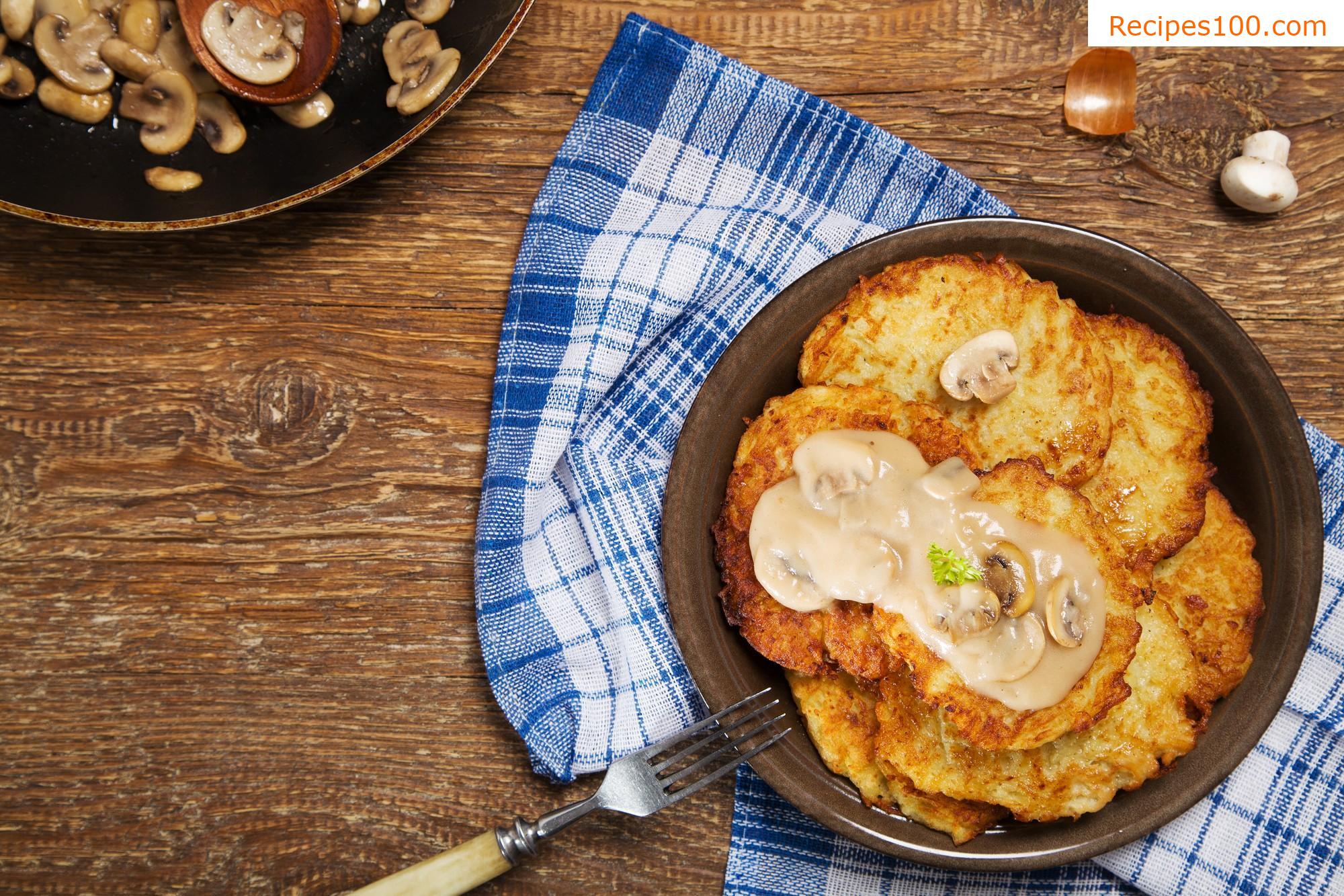 Rye potato pancakes with mushrooms