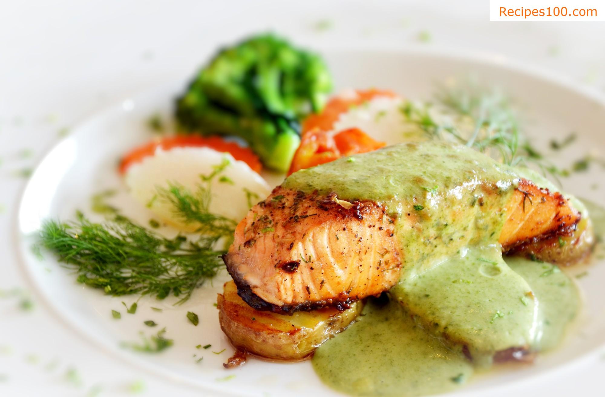 Salmon with herb sauce