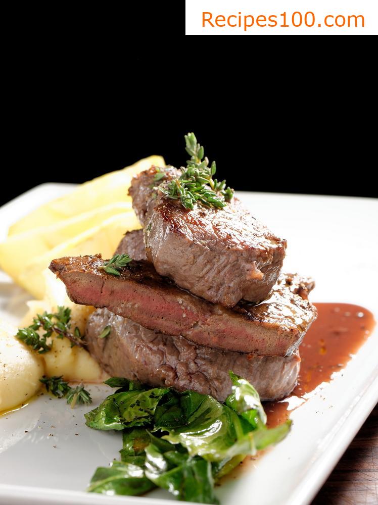 Venison loin (back) with mushroom sauce