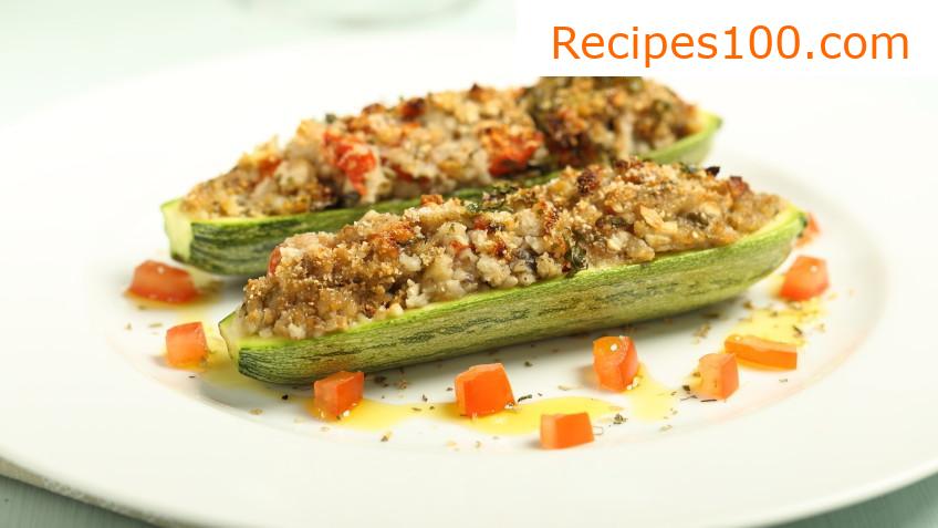Zucchini stuffed with couscous and tofu